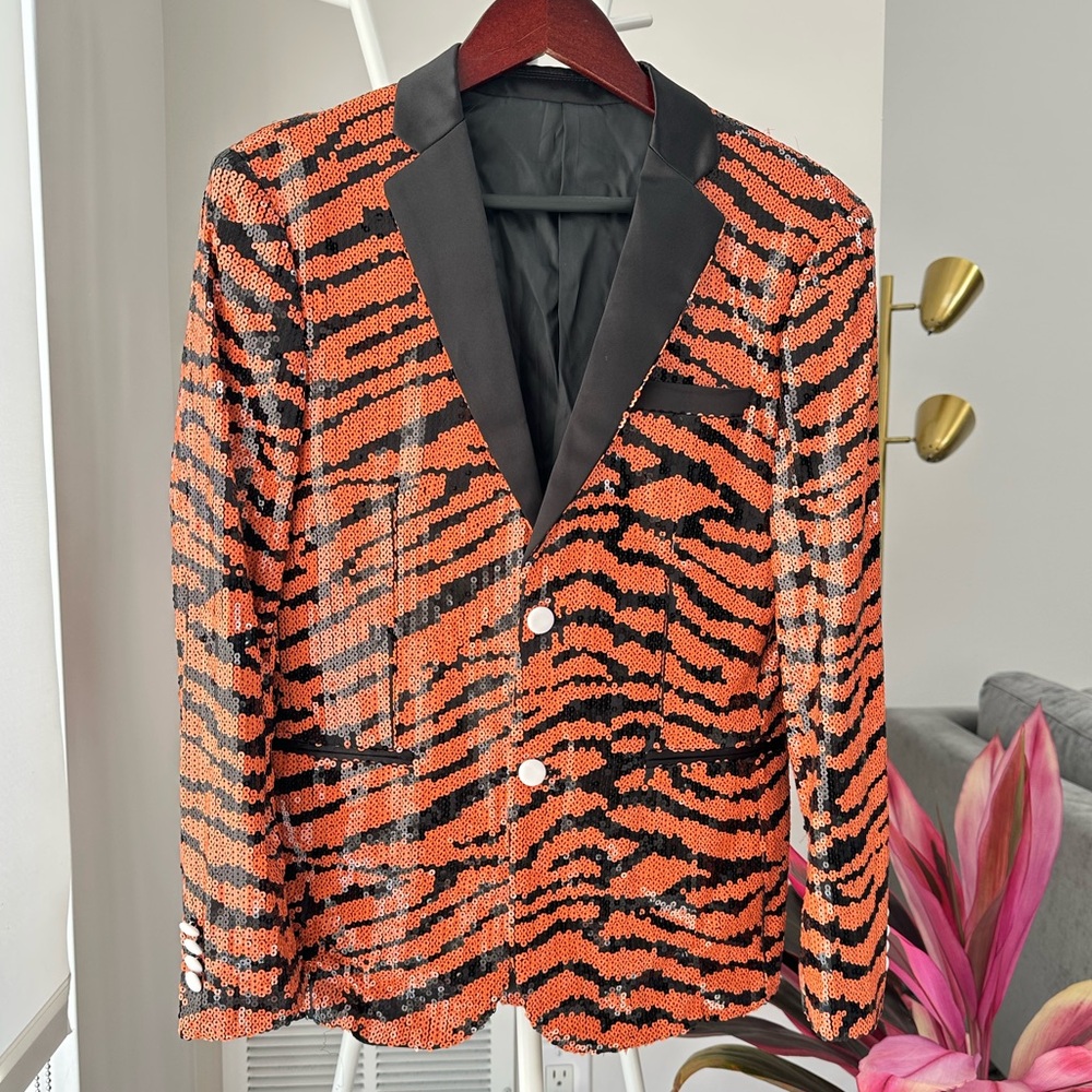 Orange and Black Sequin Blazer